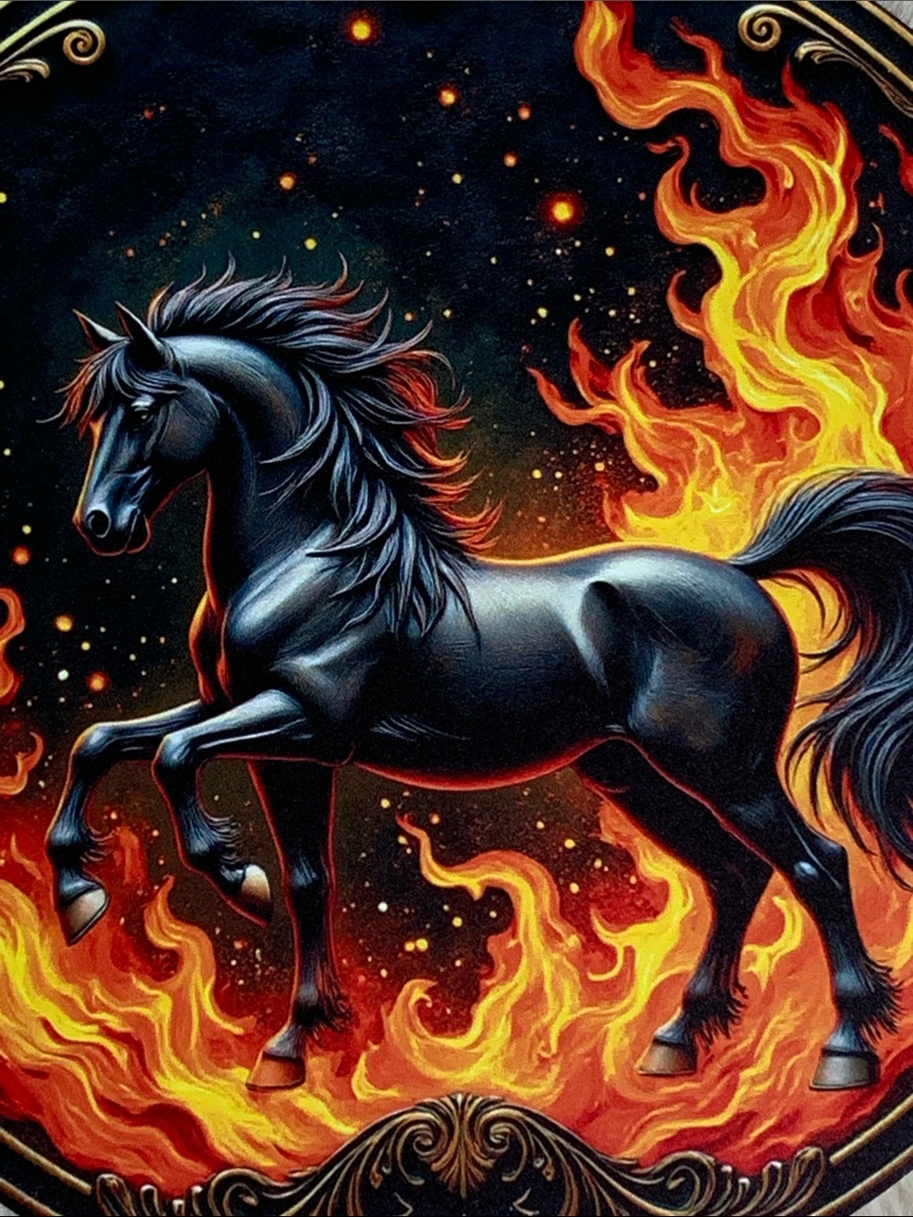Fire Horse Chinese zodiac metal  round wall sign decor